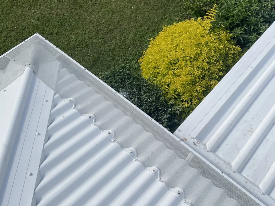 Aerial view of a clean roofline with guttering and gutter guard
